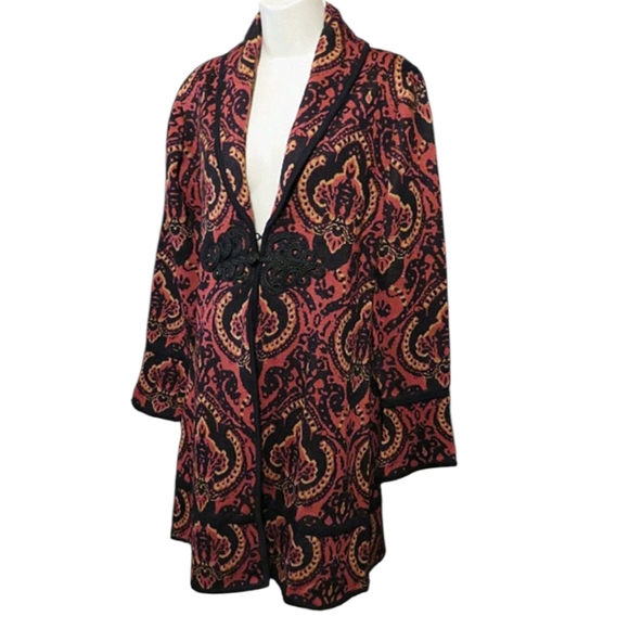 Soft Surroundings Long Sweater Duster Jacket Black/rust/Tan Wool Blend Sz S - Picture 2 of 11